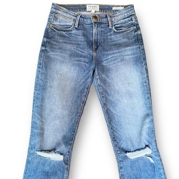 Frame Denim Womens Le High Straight Jeans Sz 25 Arrington Distressed Stepped Hem - Picture 3 of 9